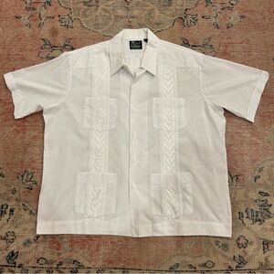 Haband Guayabera Shirt Mens 2XL White Short Sleeve Cuban Pockets Embroidered